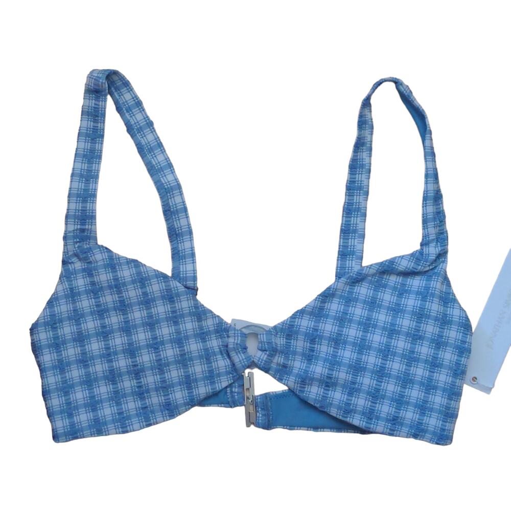 Jonathan Simkhai Astrid Bikini Top Adriatic (Blue White Plaid) Gingham M New